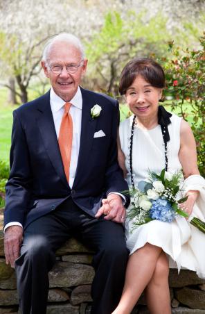 Sant and Matsui on their wedding day last April. (Photo: Pavla Teie)