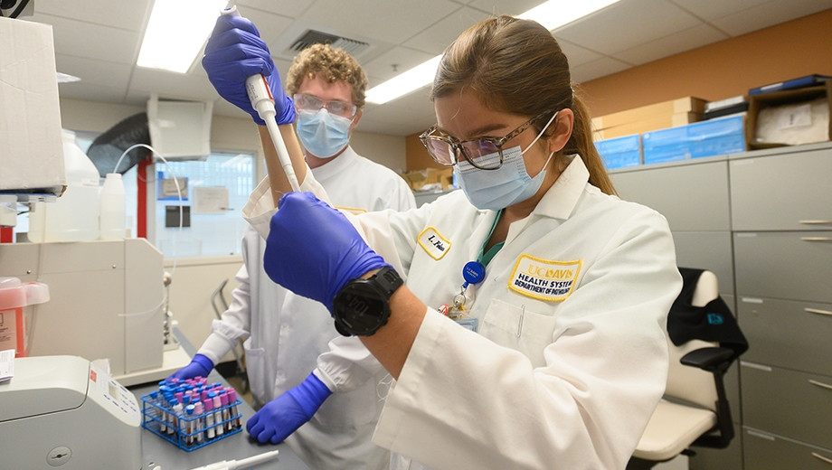 two students researching covid-19 in lab