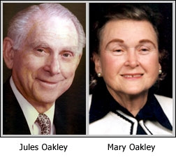 Side-by-side portraits of Jules and Mary Oakley.