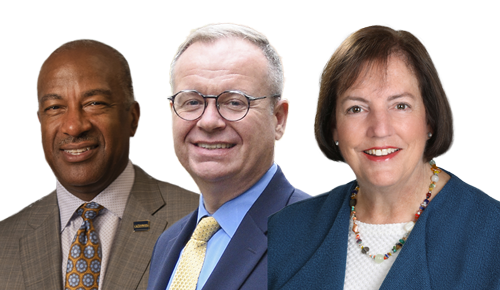 Composite of Chancellor Gary May, VC Shaun Keister, and Foundation Chair Deb Neff.